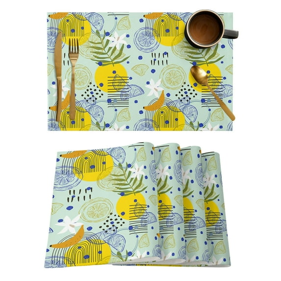 Lemon Plaid Fruit Kitchen Dining Table r Accessories 4/6pcs Placemat Heat Resistant Linen Tableware Pads Mats
