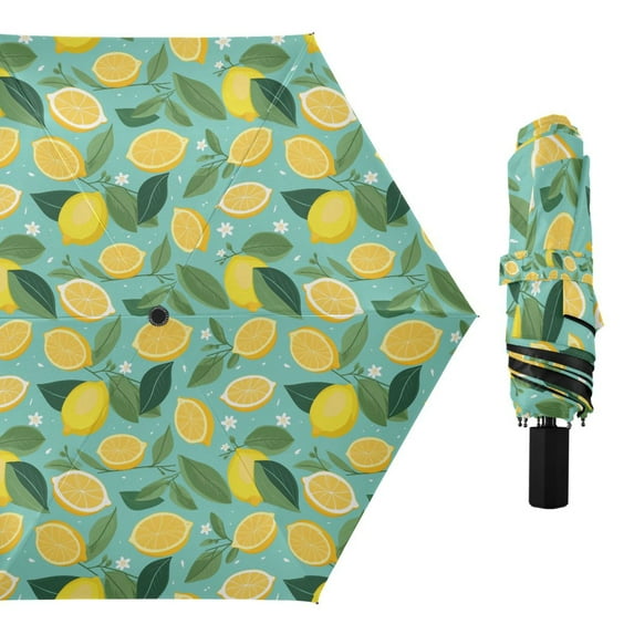 Lemon Plumeria Leaf Compact Sun Umbrella Windproof Travel Umbrellas for Rain Strong Portable UV Protection