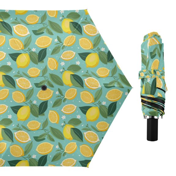 Lemon Plumeria Leaf Compact Sun Umbrella Windproof Travel Umbrellas for Rain Strong Portable UV Protection