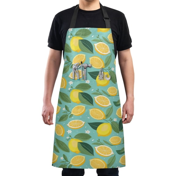 Lemon Plumeria Leaf Kitchen Apron with 2 Pockets Adjustable waterproof Cooking Aprons for Women Men Chef