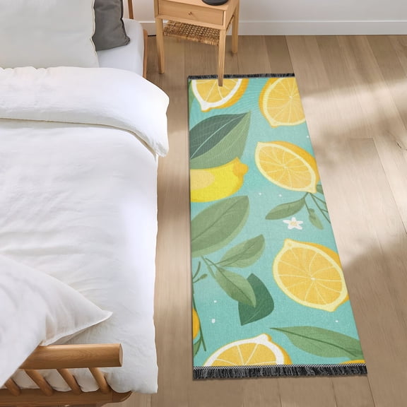 Lemon Plumeria Leaf Runner Area Rug 2x6 Soft Non-Slip Washable Bedside Carpet for Hallway Bedroom Living Room Home Decor