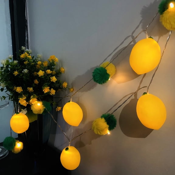 Lemon Plush Ball LED String Lights, Cute Pom Poms Battery Operated Fairy Light for Holiday and Room Decoration