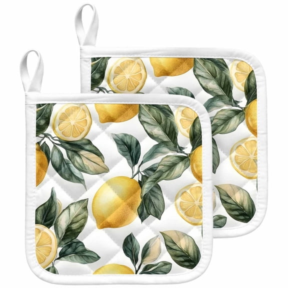 Lemon Pot Holders for Kitchen Heatproof Potholder, 2 Pack Summer Yellow Fruit Country Spring Leaf Plant Hot Pads Multipurpose Oven Pads Cloth Potholders Trivet for Cooking and Baking