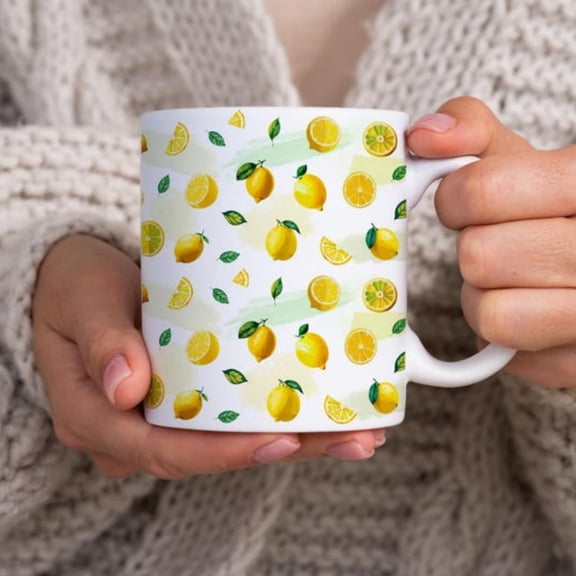 Lemon Prineramic Mug oz Watercolor Fruit Summer Drinkware Lemon Lover Gift.