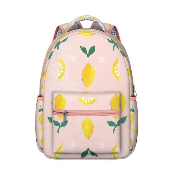 Lemon Print Backpack - Stylish & durable school bookbag for teens & college students, spacious rucksack with laptop compartment, lightweight for daily use.