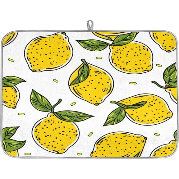 Lemon Print Dish Drying Mat for Kitchen Counter,18 X 24 in Microfiber Drying Pad Dishes Drainer Mat Dish Rack Mats Absorbent Kitchen Accessories Coffee Maker Mat, Large