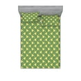 thumbnail image 1 of Lemon Print Fitted Sheet & Pillow Sham Set, Vintage Design Citrus Fruit Pattern Repetitive Garden Inspired Art, Decorative Printed 3 Piece Bedding Decor, Full, Fern Green and Yellow, by Ambesonne, 1 of 2