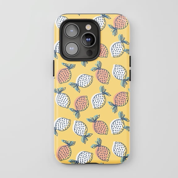 Lemon Print For All iPhone Series Tough Phone Case Abstract Botanical Yellow Multi-color