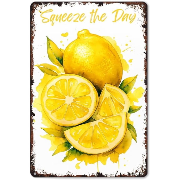 Lemon Print Funny Metal Tin Signs 8x12 Inch Aluminum Vintage Poster-For Living Bathroom Room Kitchen Bedroom Patio Wall Decor