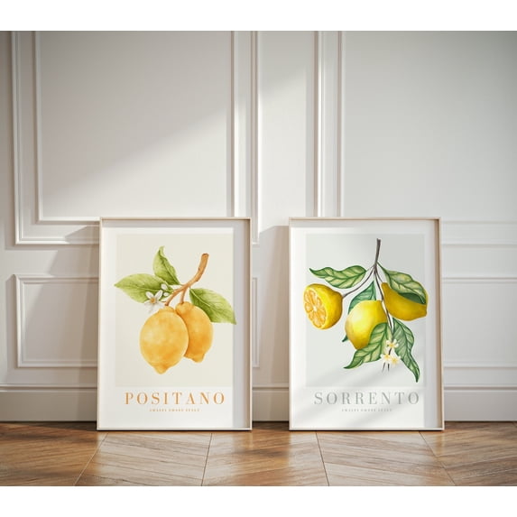 Lemon Print Italian Citrus Wall Art Set 2 Unframed Paper Print 12x18