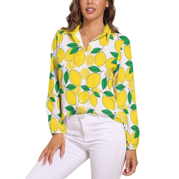 Lemon Print Lemon Leaves Long Sleeve Blouse Woman Streetwear Casual Shirts Summer Oversize Woman Streetwear Clothing Birthday Present