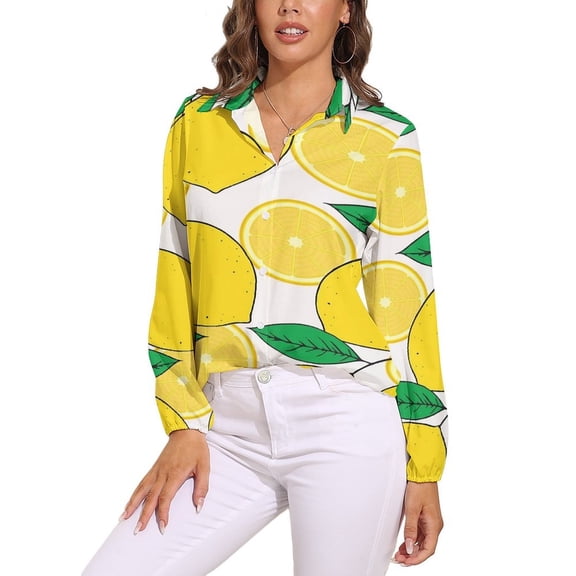 Lemon Print Lemon Leaves Long Sleeve Blouse Woman Streetwear Casual Shirts Summer Oversize Woman Streetwear Clothing Birthday Present