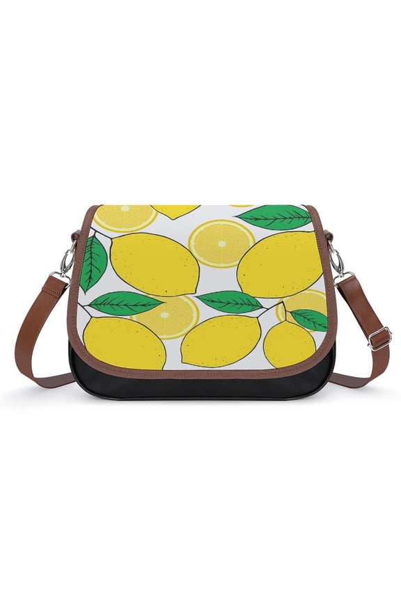 Lemon Print Lemon Leaves Vintage Crossbody Bag for Women Medium Leather Hobo Bags Shoulder Bag Classic City Leather Satchels
