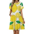 thumbnail image 1 of Lemon Print Lemon Leaves Women's Dress Short Sleeve Summer Sundress Summer Women Clothes, 1 of 7