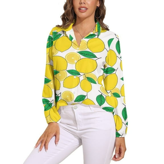 Lemon Print Long Sleeve Blouse Woman Streetwear Casual Shirts Summer Oversize Woman Streetwear Clothing Birthday Present
