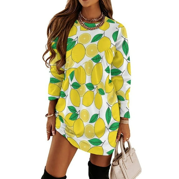 Lemon Print Loose Dress Evening Dress Summer Dresses for Women Luxury Dress Long Sleeved Dress