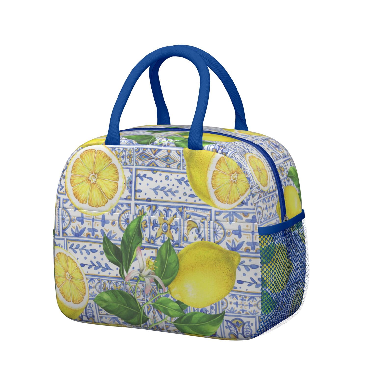 Echoserein Insulated Lunch Bag – Yellow Lemon Design, Waterproof, 8.5x5x8 Inches, Keeps Food Hot Or Cold, Reusable Tote