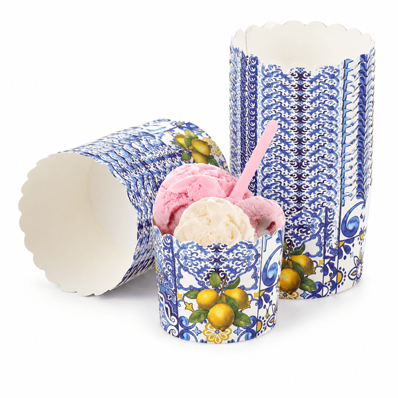 Lemon Print Paper Baking Cups, 100 Count Scalloped Edge Muffin Cases