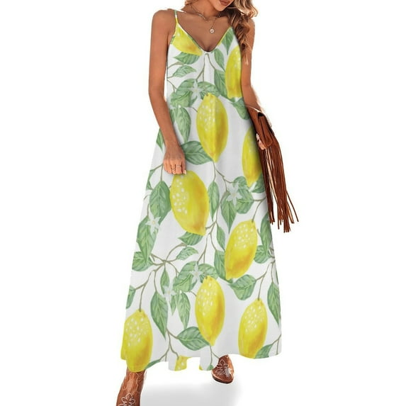 Lemon Print Sleeveless Dress Loose Women's Dress Dresses Luxury Evening Dresses