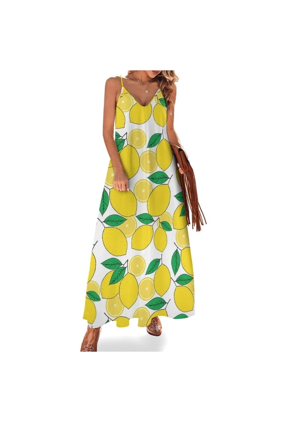 Lemon Print Sleeveless Dress Loose Women's Dress Dresses Luxury Evening Dresses
