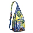 thumbnail image 1 of Lemon Print Sling Backpack - Cute & Stylish Hiking Bag for Summer Adventures | Vibrant Lemon Yellow Design with Floral Accents | Perfect for Travel, Hiking, and Everyday Use | Lemon Lover’s Backpack, 1 of 4