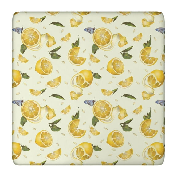 Lemon Print Tablecloth Bright Yellow Fruit and Fresh Floral Pattern for Summer Kitchen Decor