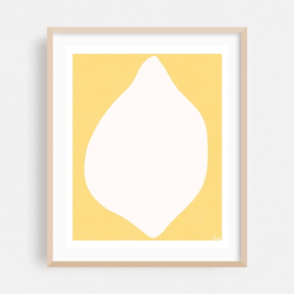 Lemon Print - Vibrant Kitchen Wall Art, Mediterranean Food Art for Eclectic Decor - Illustration Lemon Minimalist Fruit Kitchen Decor Abstract Geometric Oak Framed Wall Art Print 6 x 8 inches