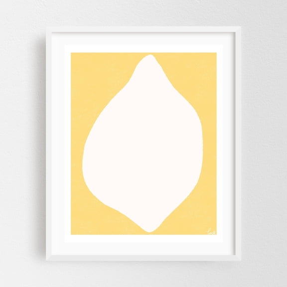 Lemon Print - Vibrant Kitchen Wall Art, Mediterranean Food Art for Eclectic Decor - Illustration Lemon Minimalist Fruit Kitchen Decor Abstract Geometric White Framed Wall Art Print 6 x 8 inches