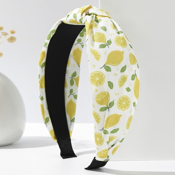 Lemon Print Women's Knotted Headband, Stylish Fruit Accessory for Teachers, Parties, and Holiday Dressing, Comfortable Plastic Design for Everyday Wear
