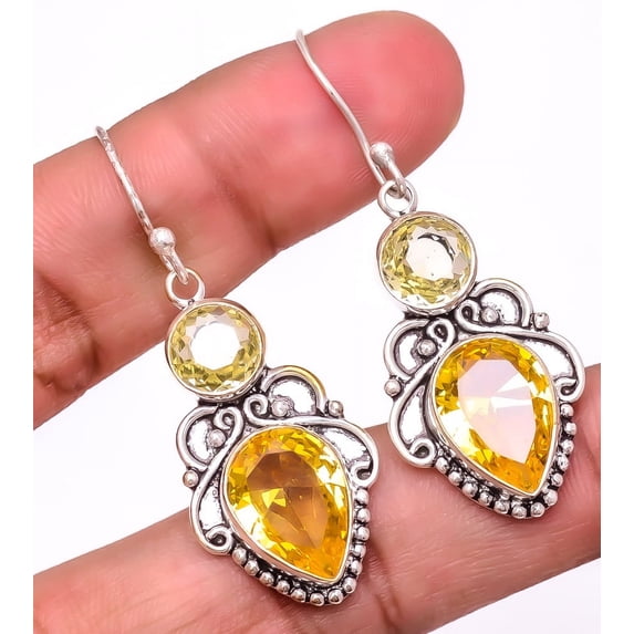 Lemon Quartz 925 Sterling Silver Earring 1.9", Quartz Earring, Drop Dangle Earring, Yellow Earring, Gift for her, Elegant Earring, Gemstone Earring
