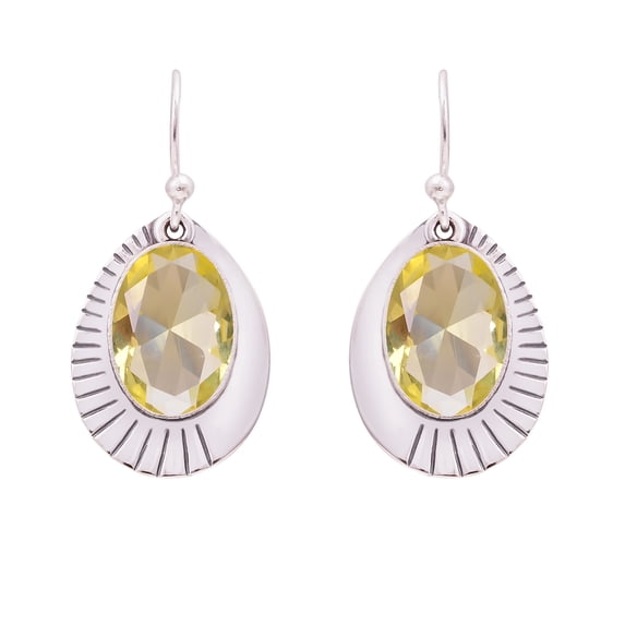 Lemon Quartz 925 Sterling Silver Earring V10185, Lemon Quartz Earring, Drop/Dangle Earring, Yellwo Earring, Oval Gemstone Earring, Handmade Earring, S