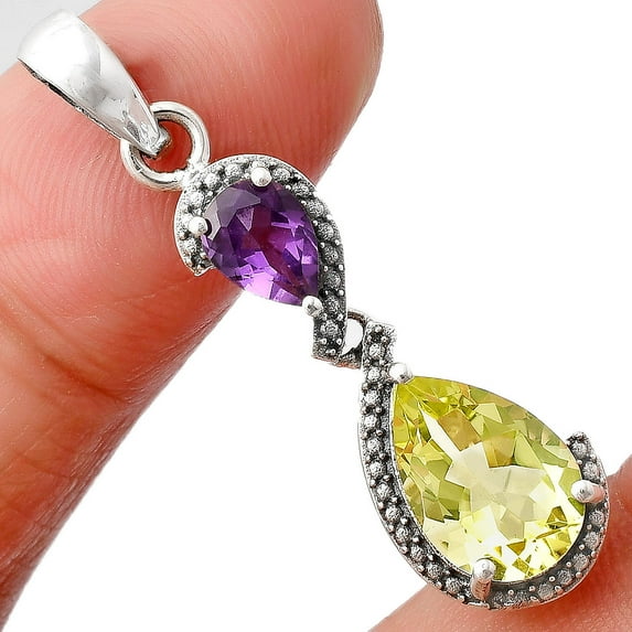 Lemon Quartz & African Amethyst 925 Sterling Silver Pendant Jewelry DGP1007_B P-1116