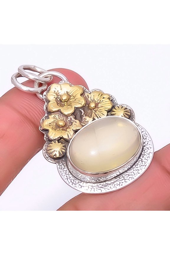 Lemon Quartz - Brazil 925 Sterling Silver Jewelry Floral Pendant 1.64" P24, Christmas Gift, Gemstone Silver Jewelry, Lemon quartz Pendant, New Year Sa