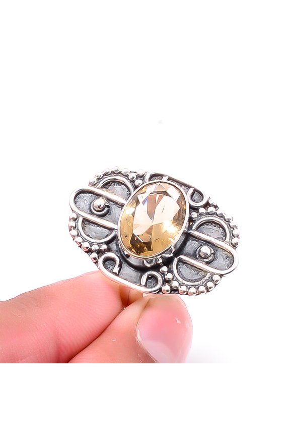 Lemon Quartz Gemstone 925 Sterling Silver Handmade Ring S.9 R28