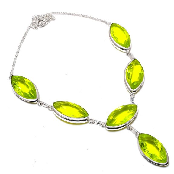 Lemon Quartz Gemstone Necklace Adjustable Chain Marquise Shape Gift Jewelry 18"