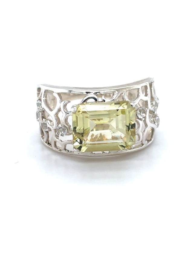 Genuine Lemon Quartz Ring Green Jewelry for Women 2.40 Carats Girlfriend Birthday Gifts