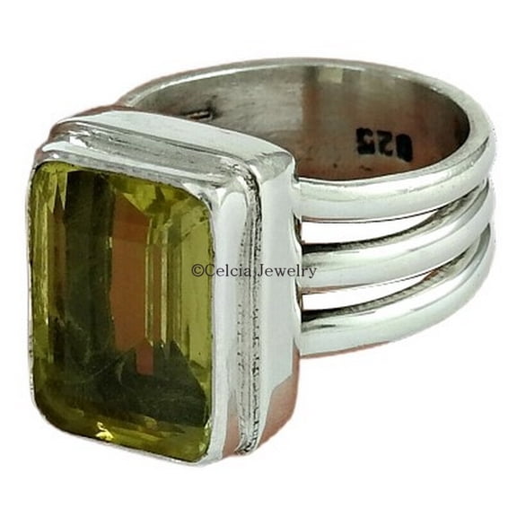 Lemon Quartz Yellow Gemstone Ring, Handmade Fine Jewelry, Statement Wedding Gifts For Men Women, Birthday Gifts For Dad Mom, Anniversary Gifts For Husband Wife (lemon-quartz, Size 7)