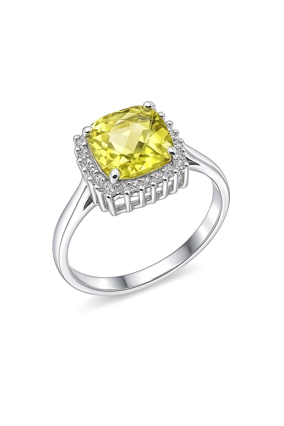 Lemon Quartz and Cubic Zirconia Halo Ring 925 Sterling Silver November Birthstone Jewelry Womens Statement US Size 6