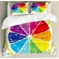 thumbnail image 1 of Lemon Queen Size Duvet Cover Set, Cross Sectional View of Partioned Citrus with Transitioned Rainbow Colors Slice Frame, Decorative 3 Piece Bedding Set with 2 Pillow Shams, Multicolor, by Ambesonne, 1 of 3