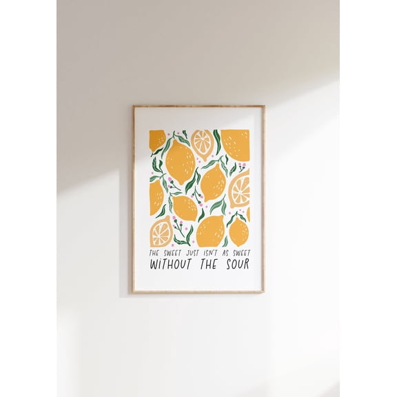 Lemon Quote Poster Colorful Kitchen Wall Art Citrus Decor, Unframed Paper Poster 8x10in
