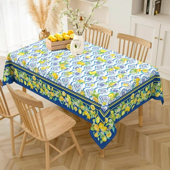 Lemon Rectangle Tablecloth 60x102 Inch Waterproof Washable Spring Summer Lemon Table Cloth Blue Seasonal Tablecloth for Party Picnic Dinner Home Decor