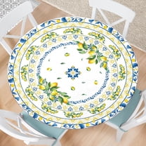 Lemon Round Fitted Tablecloth with Elastic Edge Summer Outdoor Tablecloth Waterproof Table Cover for Picnic Dinner Party Decor Fits 48-52" Diameter Round Tables