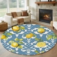 thumbnail image 1 of Lemon with Round Rugs for Living Room 6ft Leaves Floral Pattern Blue Non Slip Circle Rug Washable Low-Profile Indoor Carpet for Bedroom, Dining Room, Bathroom, 1 of 9
