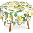 thumbnail image 1 of Lemon Round Table Cloth 60 Inch,Tropical Fruit Leaves Flowers Tablecloth Waterproof Stain Resistance Wrinkle Polyester Circle Table Cover for Home Kitchen Dining Party Camping Pinic Decor, 1 of 6