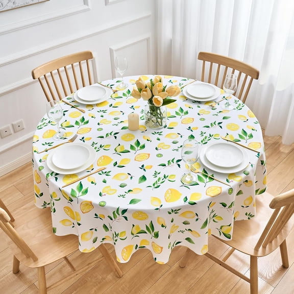 Lemon Round Tablecloth 70 Inch Summer Yellow Lemonade Table Cloth - Circle Polyester Fabric Lemon-themed Table Cover Washable Waterproof Stain-Resistant for Outdoor Party Picnic Kitchen Dining