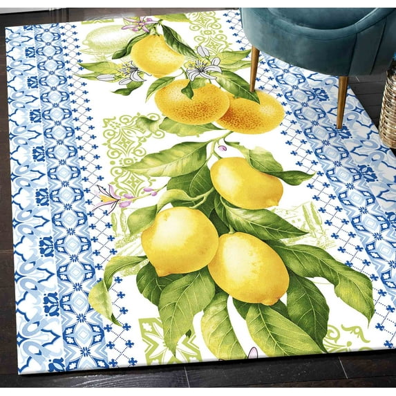 Lemon Rug, Blue Rugs, Yellow Rug, Modern Rug, Bath Rug, Hallway Rug, Kitchen Rug, Bridesmaid Gift, Pet Friendly Rug, Yellow Rug, Summer Rug, 3.3'x9.2' - 100x280 cm