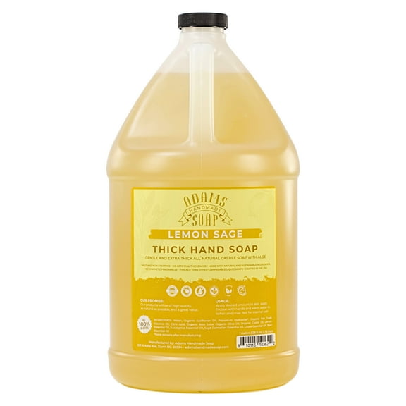 Lemon Sage Organic Castile Liquid Hand Soap 1 Gallon Refill Adams Handmade Soap