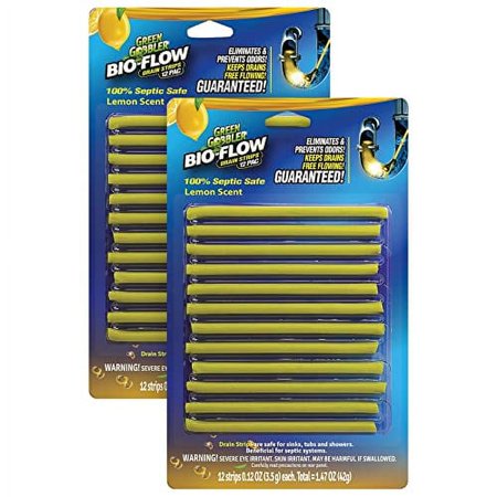 Lemon Scent Bio-Flow Drain Strips | Drain Cleaner & Deodorizer | Garbage Disposal Deodorizer | Sink Drain Cleaner - 24 Drain Strips