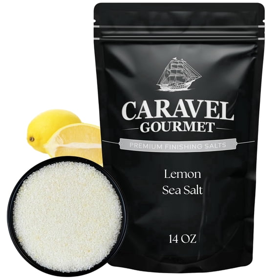 Caravel Gourmet Lemon Salt for Grilling, Roasting and Cooking, Premium Finishing Salt Vibrant & Citrusy Flavor of Fresh Lemon - 14 oz Pouch