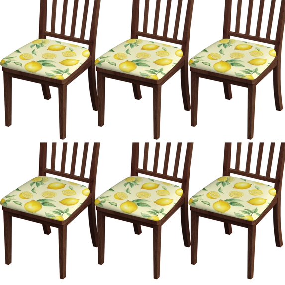 Lemon Seat Covers for Dining Room Chairs Set Of 6,Stretch Printed Washable Chair Seat Cover with Elastic Ties and Button,Removable Waterproof Couch Cushion Covers